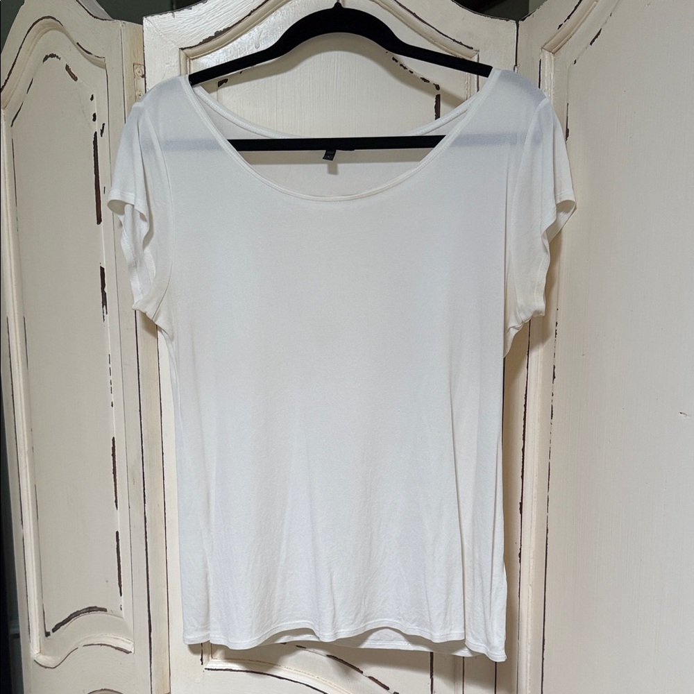 Eileen Fisher White Scoop Neck Short Sleeve Tee